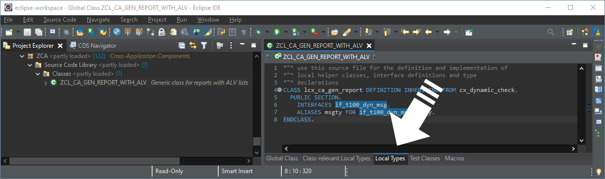 The tab named 'Local Types' in the ABAP Development Tools in Eclipse